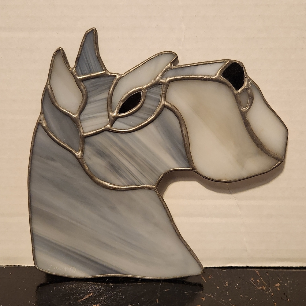 German Schnauzer Dog Stained Glass suncatcher wall 7” art window decoration